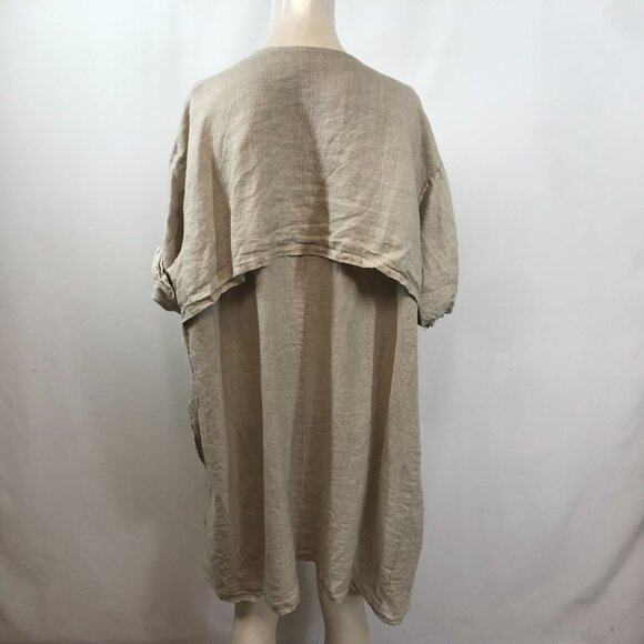 LIN BLANC - WOMEN'S 48 - TAN SHORT ROLL SLEEVE DRAPE FRONT 100% LINEN CARDIGAN - Picture 3 of 5